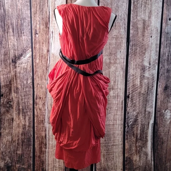 NWT Authentic Alexander Mcqueen McQ Red Dress w Black Belt Size Large - Picture 3 of 7